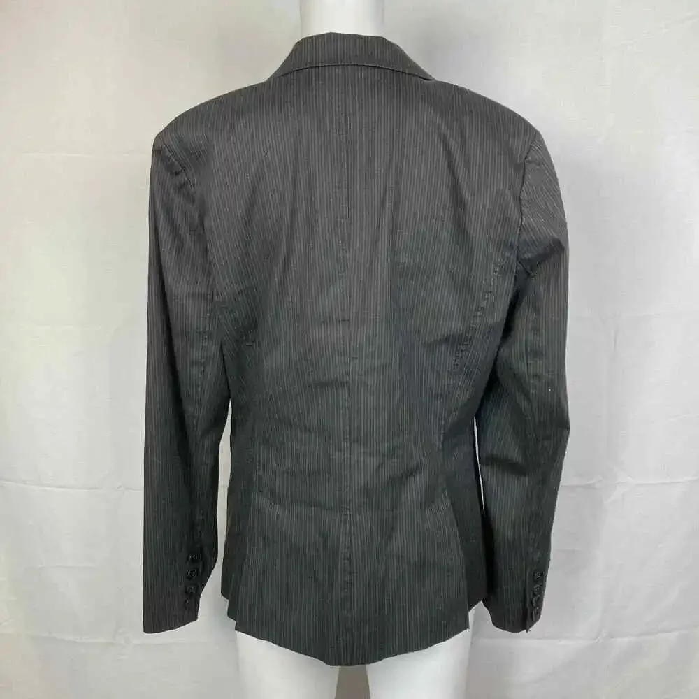 Banana‎ Republic Blazer Womens Sz 12P Petite Gray Stripe Cotton Jacket Stretch